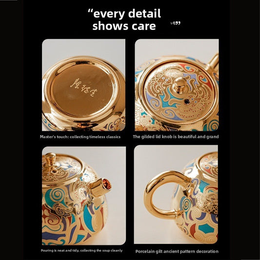Artisan-Crafted Dunhuang-Inspired Gilded Tea Set (1 Teapot & 2 Cups) – Gift-Boxed Souvenir Set