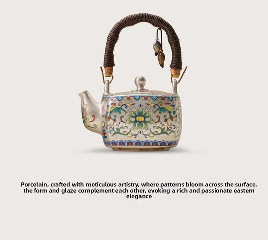 Premium Silver-Gilt Enamel Kung Fu Tea Set (1 Pot, 4 Cups) – Ideal Gift for Elders, Superiors, or Business Associates