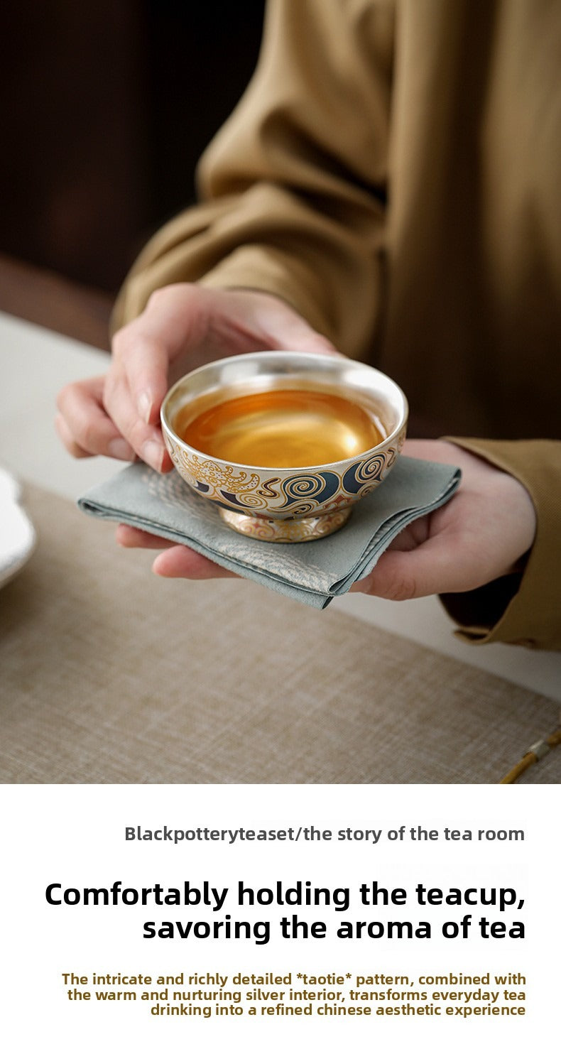 Chinese-Style "Forbidden City & Dunhuang" Themed Silver-Plated Kung Fu Tea Set – An Elegant Gift Set Featuring a Silver Pot; Ideal for Housewarmings or as a Gift for Superiors and Elders.