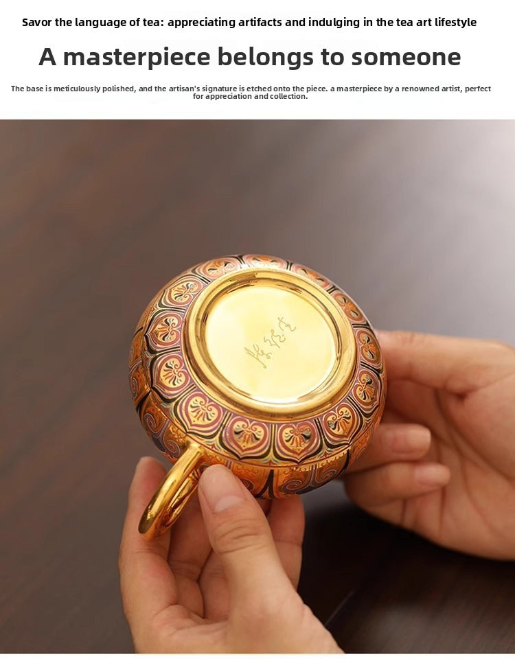Premium Artisan-Crafted Tea Set (One Pot, Two Cups) Featuring Gilded Forbidden City & Dunhuang Cultural Motifs – Gift Box Set (Ideal Birthday Gift for Fathers or Elders)