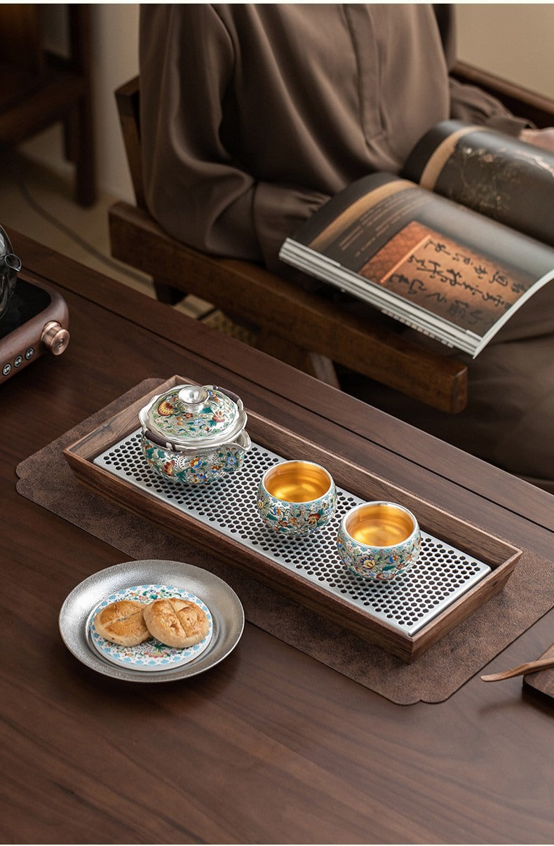 Forbidden City & Dunhuang-Inspired Silver-Plated Kung Fu Tea Set (1 Pot, 4 Cups) – Premium Gift for Elders or Teachers