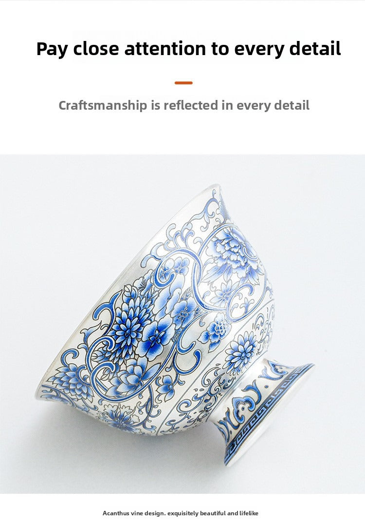 Hand-painted "Intertwining Lotus" Palace Lantern-style Teapot and Cup Set: Premium Porcelain Body with Silver Gilt Accents – Home Gongfu Tea Set