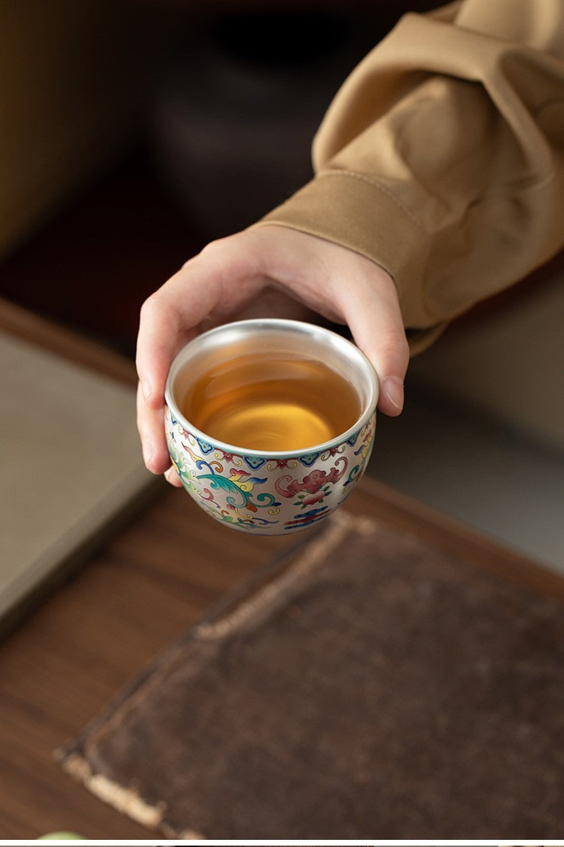 Premium Silver-Gilt Enamel Kung Fu Tea Set (1 Pot, 4 Cups) – Ideal Gift for Elders, Superiors, or Business Associates