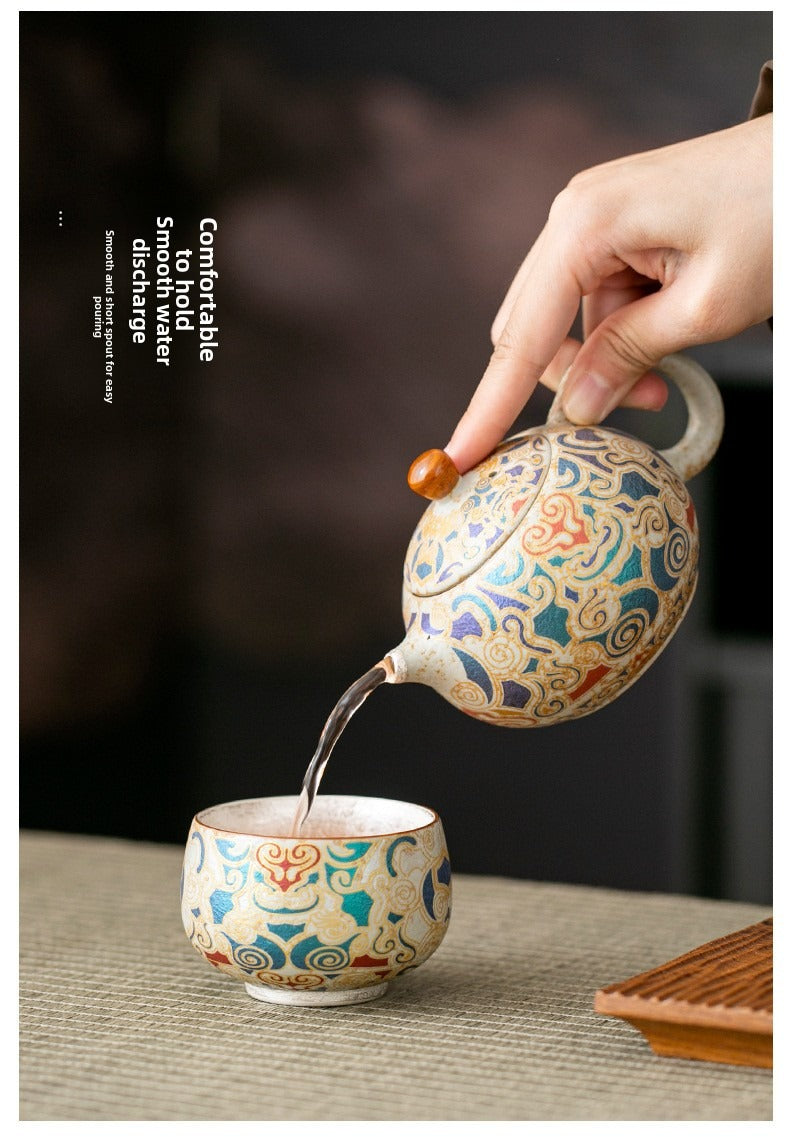Premium Chinese-style Dunhuang-inspired silver-plated Kung Fu tea set; a high-end, vintage-style, "quiet luxury" gift box set suitable for brewing and enjoying tea—collector's grade.