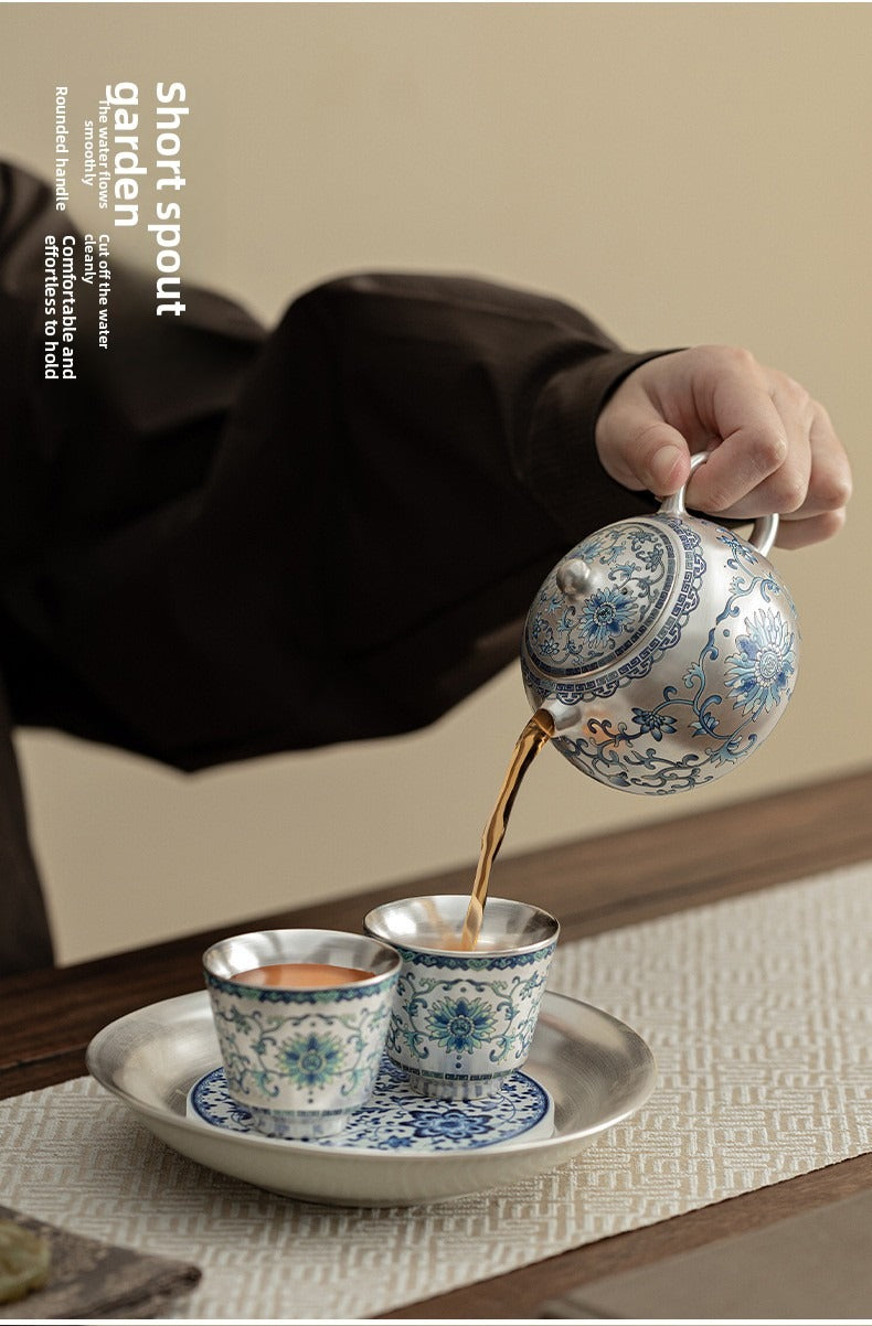 Silver-Plated Ceramic Gongfu Tea Set (1 Pot, 2 Cups) – Gift Box Set Suitable for Elders, Superiors, Fathers, and Teachers