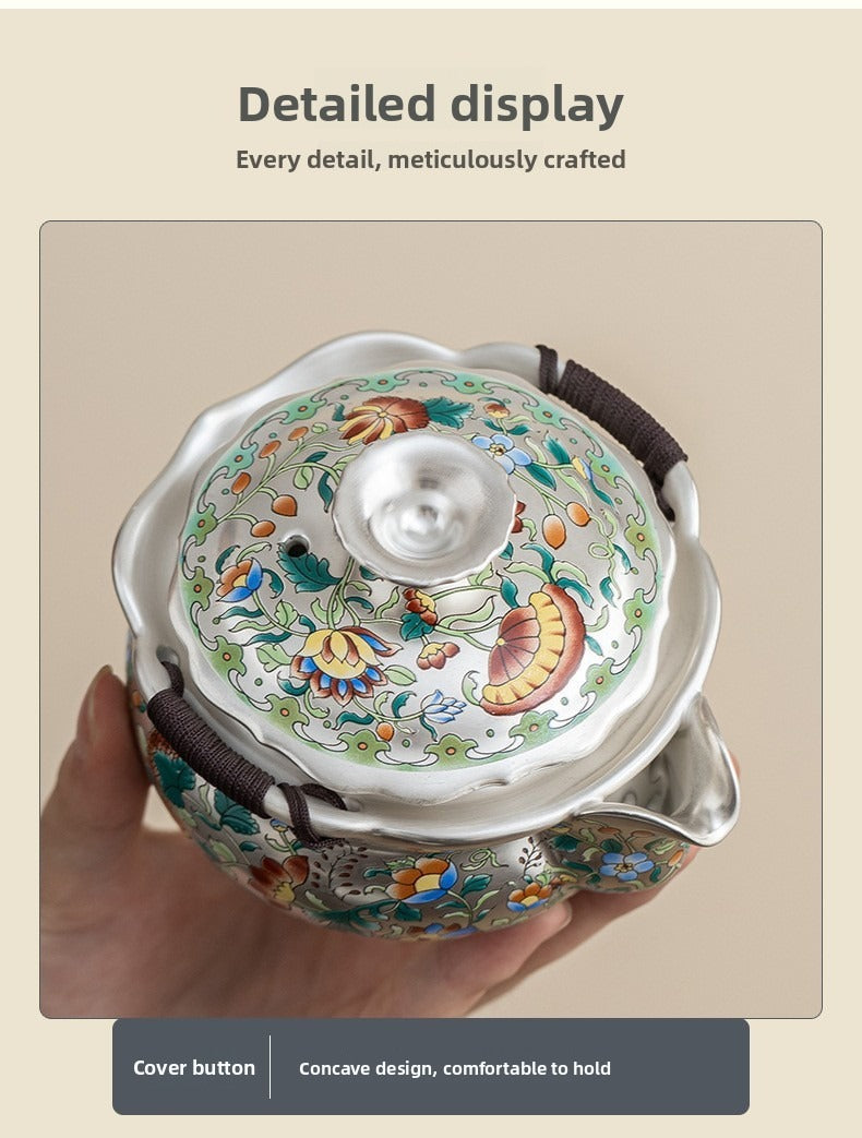 Forbidden City & Dunhuang-Inspired Silver-Plated Kung Fu Tea Set (1 Pot, 4 Cups) – Premium Gift for Elders or Teachers