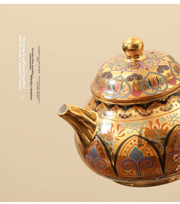 Premium Artisan-Crafted Tea Set (One Pot, Two Cups) Featuring Gilded Forbidden City & Dunhuang Cultural Motifs – Gift Box Set (Ideal Birthday Gift for Fathers or Elders)