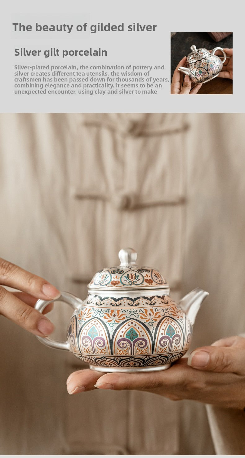 Premium Silver-Plated Kung Fu Tea Set (Gift Box): Heat-Resistant Tea Maker with Teapot and Two Cups – Ideal Gift or Souvenir