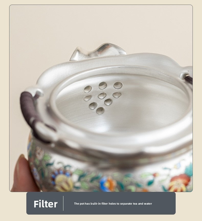 Forbidden City & Dunhuang-Inspired Silver-Plated Kung Fu Tea Set (1 Pot, 4 Cups) – Premium Gift for Elders or Teachers