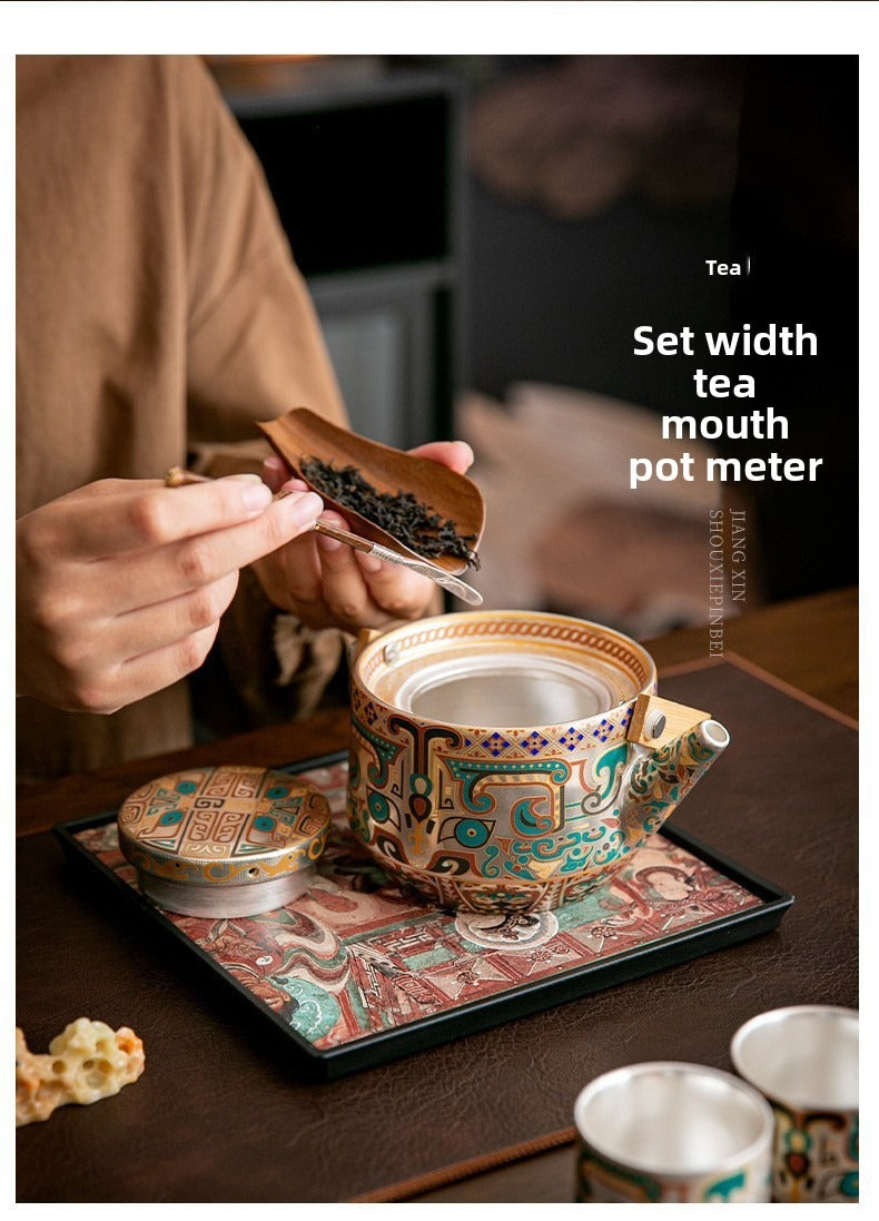 Exquisite Ceramic Gongfu Tea Set with Silver-Plated Taotie Patterns – Elegant, Practical, and Retro-Style Chinese Tea Set for Home Use