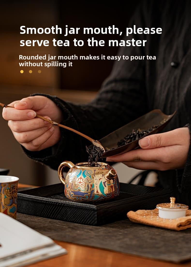 Artisan-Crafted Dunhuang-Inspired Gilded Tea Set (1 Teapot & 2 Cups) – Gift-Boxed Souvenir Set