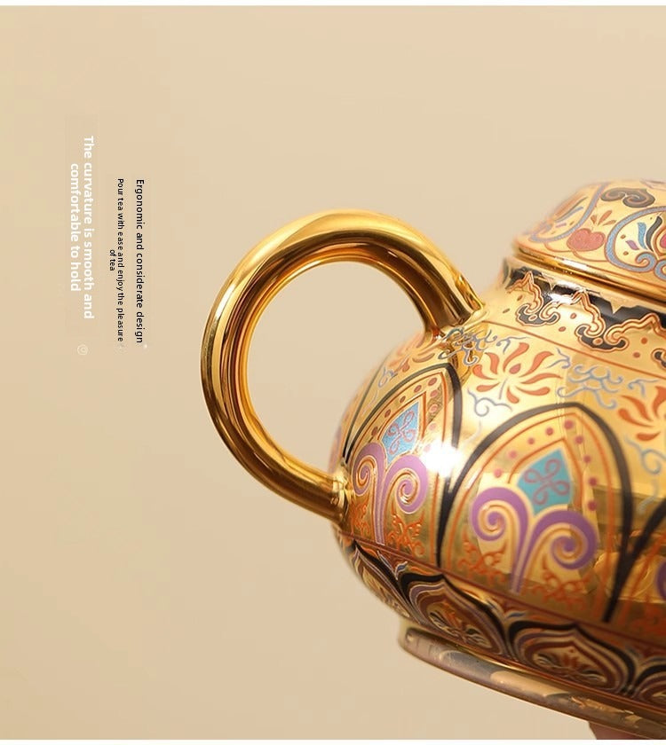 Premium Artisan-Crafted Tea Set (One Pot, Two Cups) Featuring Gilded Forbidden City & Dunhuang Cultural Motifs – Gift Box Set (Ideal Birthday Gift for Fathers or Elders)