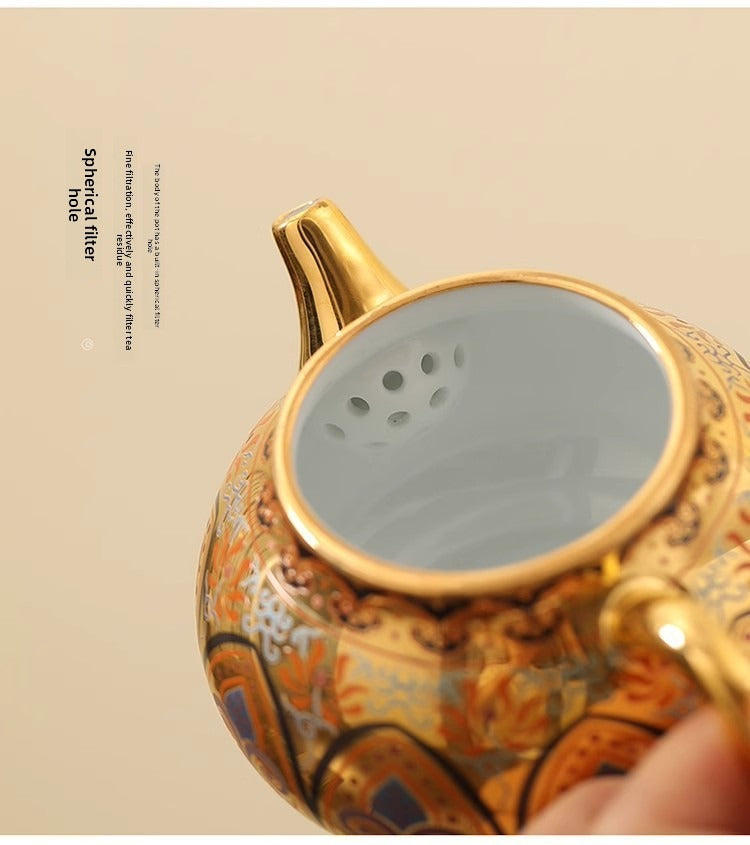 Premium Artisan-Crafted Tea Set (One Pot, Two Cups) Featuring Gilded Forbidden City & Dunhuang Cultural Motifs – Gift Box Set (Ideal Birthday Gift for Fathers or Elders)