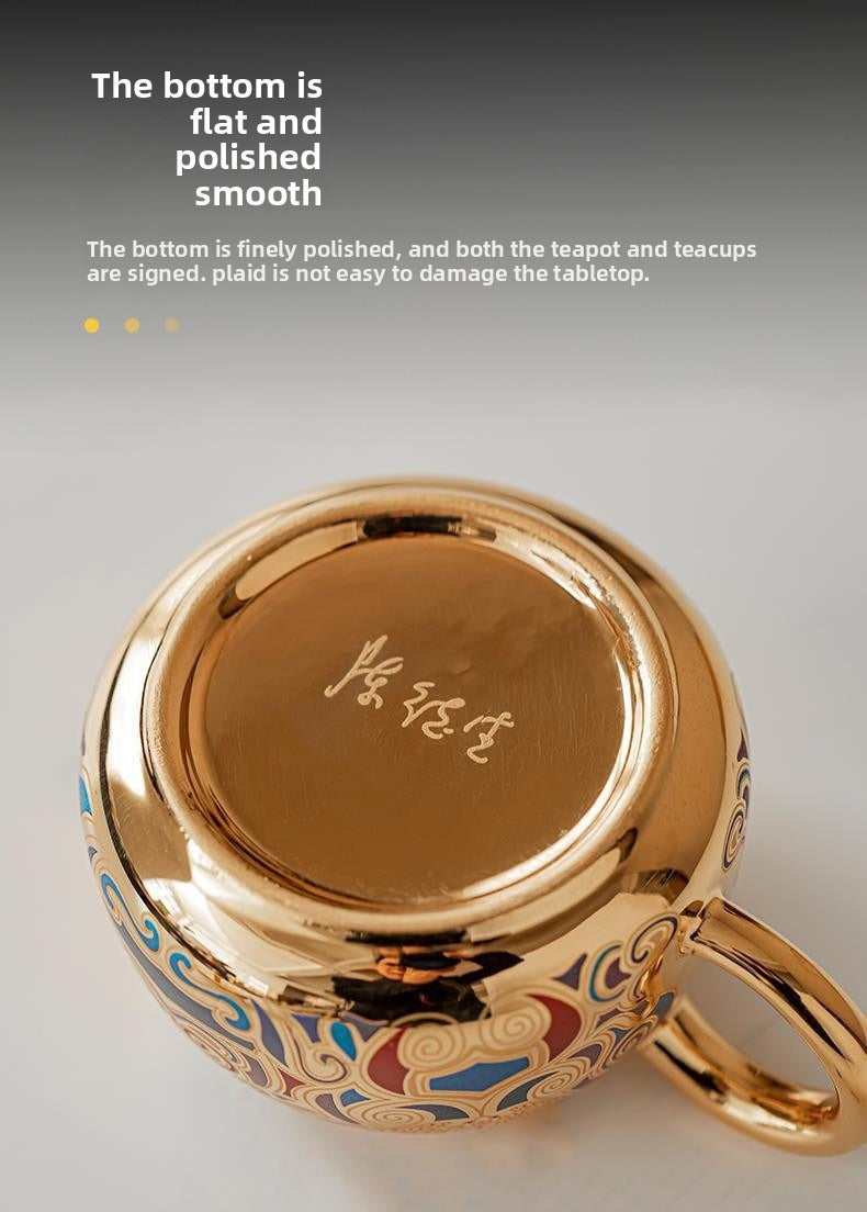 Artisan-Crafted Dunhuang-Inspired Gilded Tea Set (1 Teapot & 2 Cups) – Gift-Boxed Souvenir Set
