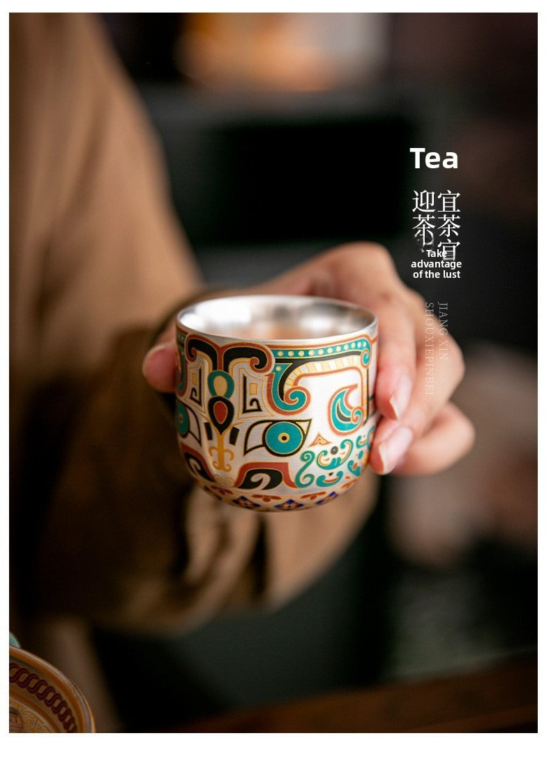 Exquisite Ceramic Gongfu Tea Set with Silver-Plated Taotie Patterns – Elegant, Practical, and Retro-Style Chinese Tea Set for Home Use