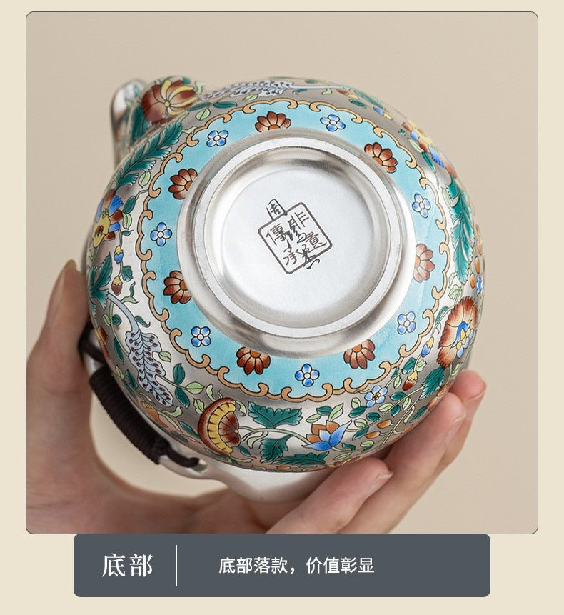 Forbidden City & Dunhuang-Inspired Silver-Plated Kung Fu Tea Set (1 Pot, 4 Cups) – Premium Gift for Elders or Teachers