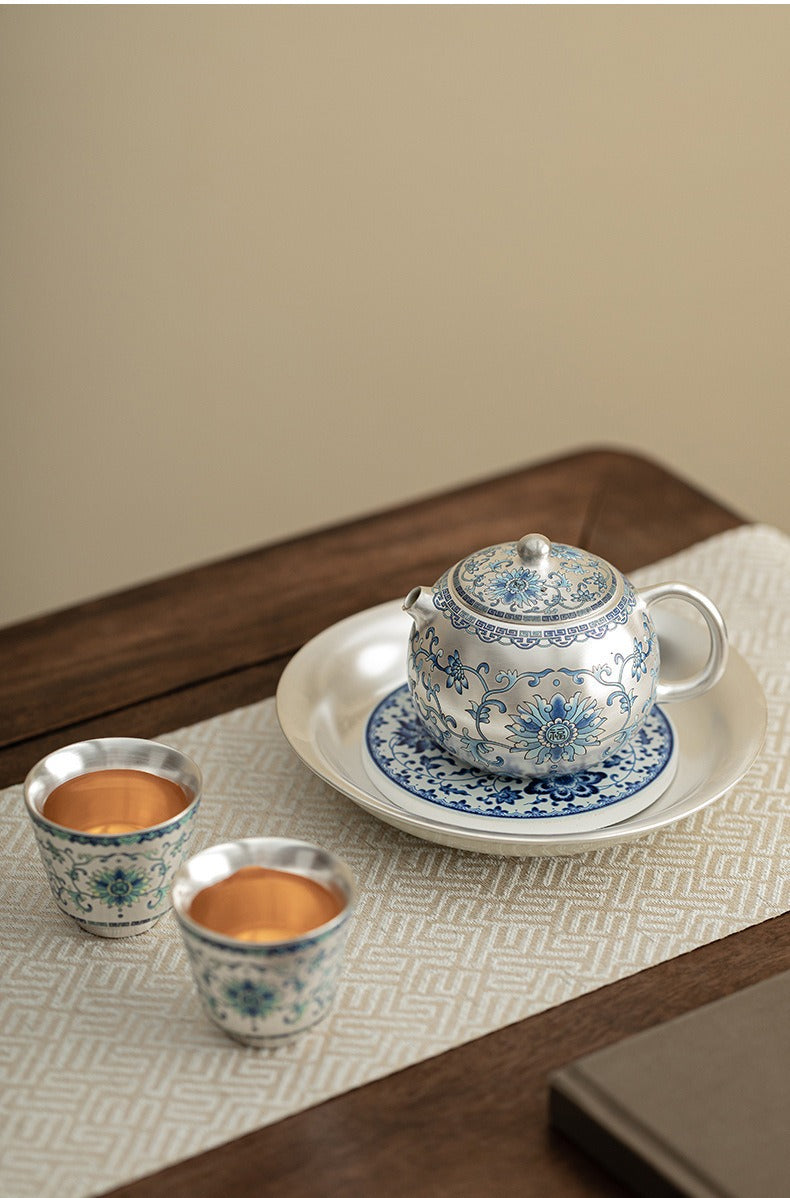 Silver-Plated Ceramic Gongfu Tea Set (1 Pot, 2 Cups) – Gift Box Set Suitable for Elders, Superiors, Fathers, and Teachers