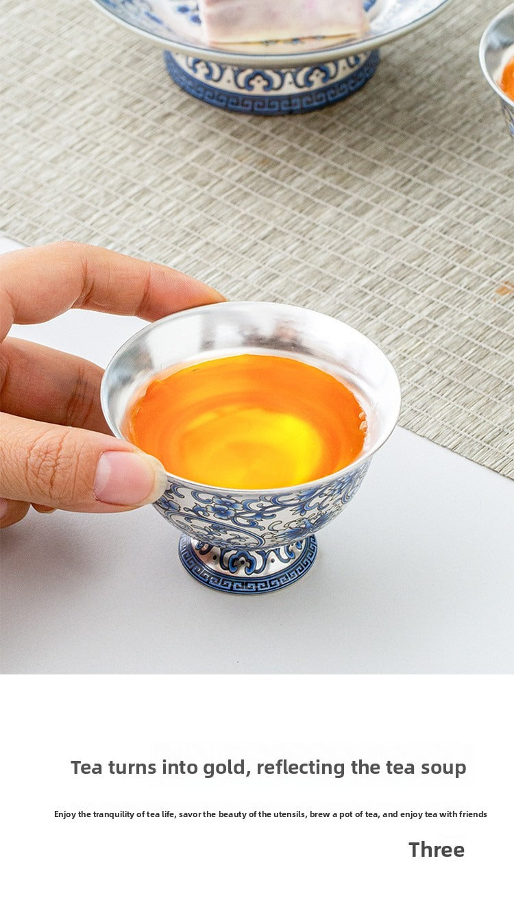 Hand-painted "Intertwining Lotus" Palace Lantern-style Teapot and Cup Set: Premium Porcelain Body with Silver Gilt Accents – Home Gongfu Tea Set