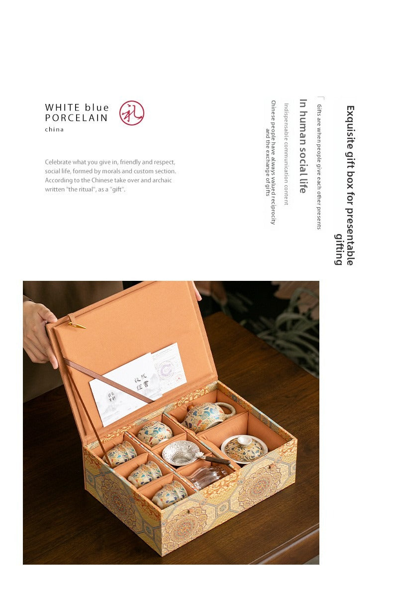 Premium Chinese-style Dunhuang-inspired silver-plated Kung Fu tea set; a high-end, vintage-style, "quiet luxury" gift box set suitable for brewing and enjoying tea—collector's grade.