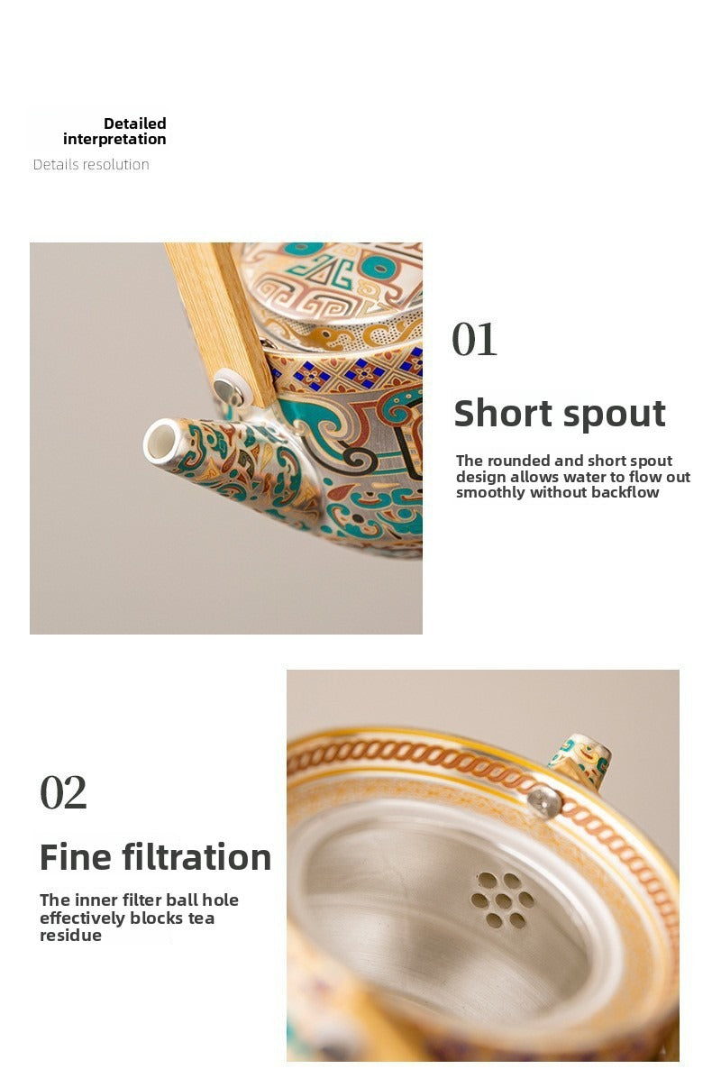 Exquisite Ceramic Gongfu Tea Set with Silver-Plated Taotie Patterns – Elegant, Practical, and Retro-Style Chinese Tea Set for Home Use
