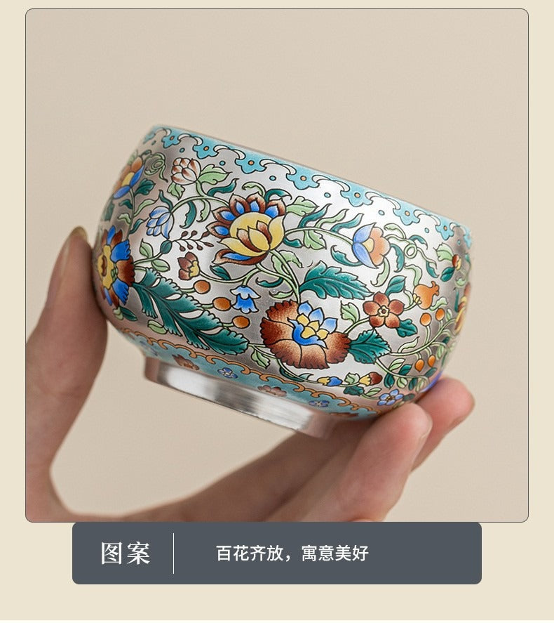 Forbidden City & Dunhuang-Inspired Silver-Plated Kung Fu Tea Set (1 Pot, 4 Cups) – Premium Gift for Elders or Teachers