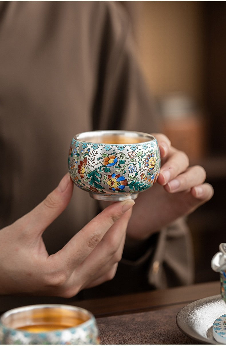 Forbidden City & Dunhuang-Inspired Silver-Plated Kung Fu Tea Set (1 Pot, 4 Cups) – Premium Gift for Elders or Teachers