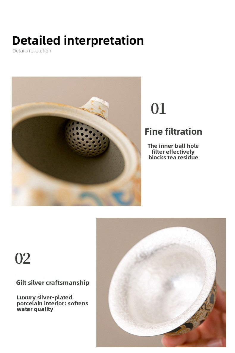 Premium Chinese-style Dunhuang-inspired silver-plated Kung Fu tea set; a high-end, vintage-style, "quiet luxury" gift box set suitable for brewing and enjoying tea—collector's grade.