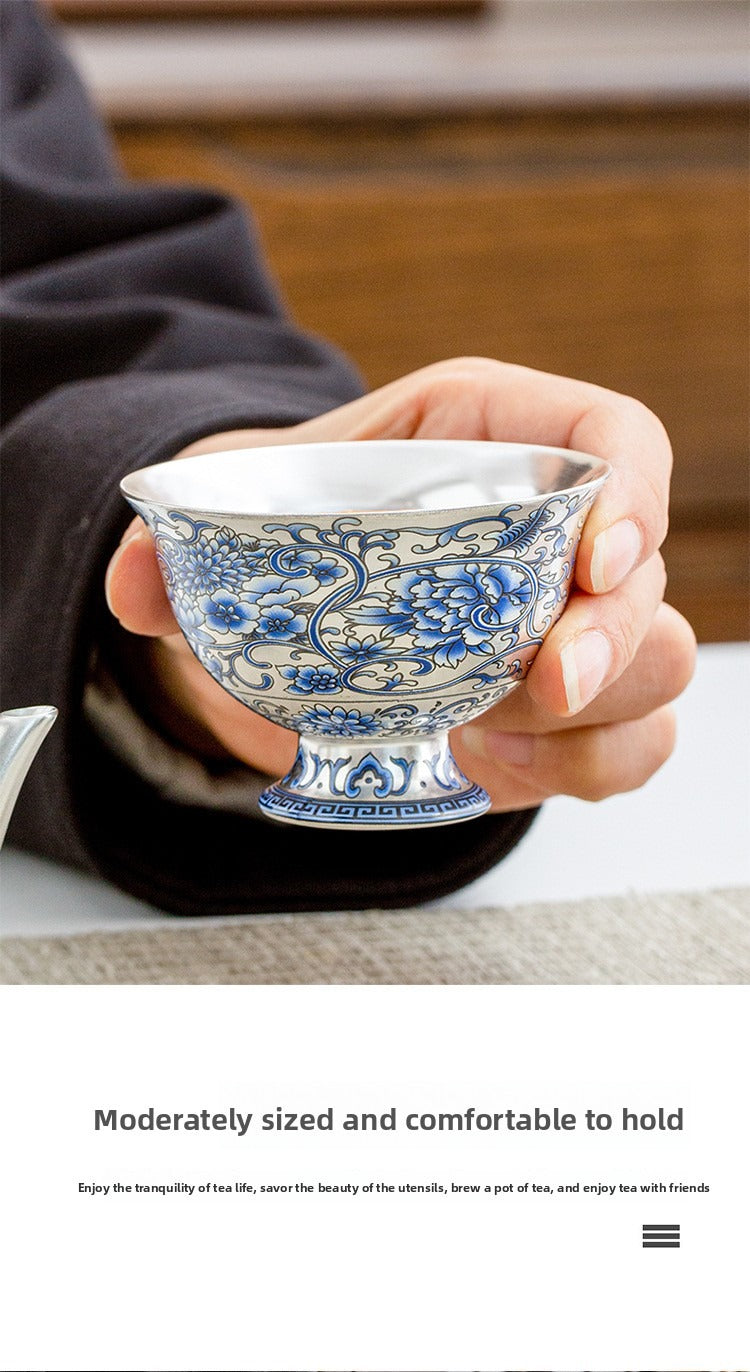 Hand-painted "Intertwining Lotus" Palace Lantern-style Teapot and Cup Set: Premium Porcelain Body with Silver Gilt Accents – Home Gongfu Tea Set