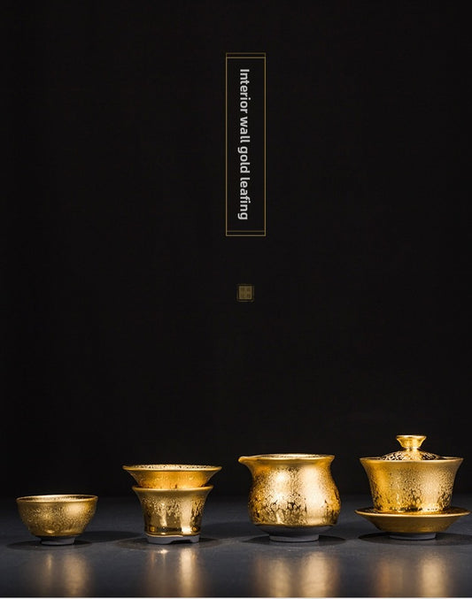 Handcrafted Jianzhan Gongfu Tea Set with Gilded Sword-Pattern Design – Ideal for Business or Gifts for Elders