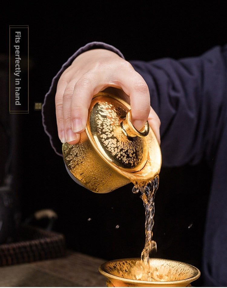 Gilt-Accented Jian Ware Gongfu Tea Set