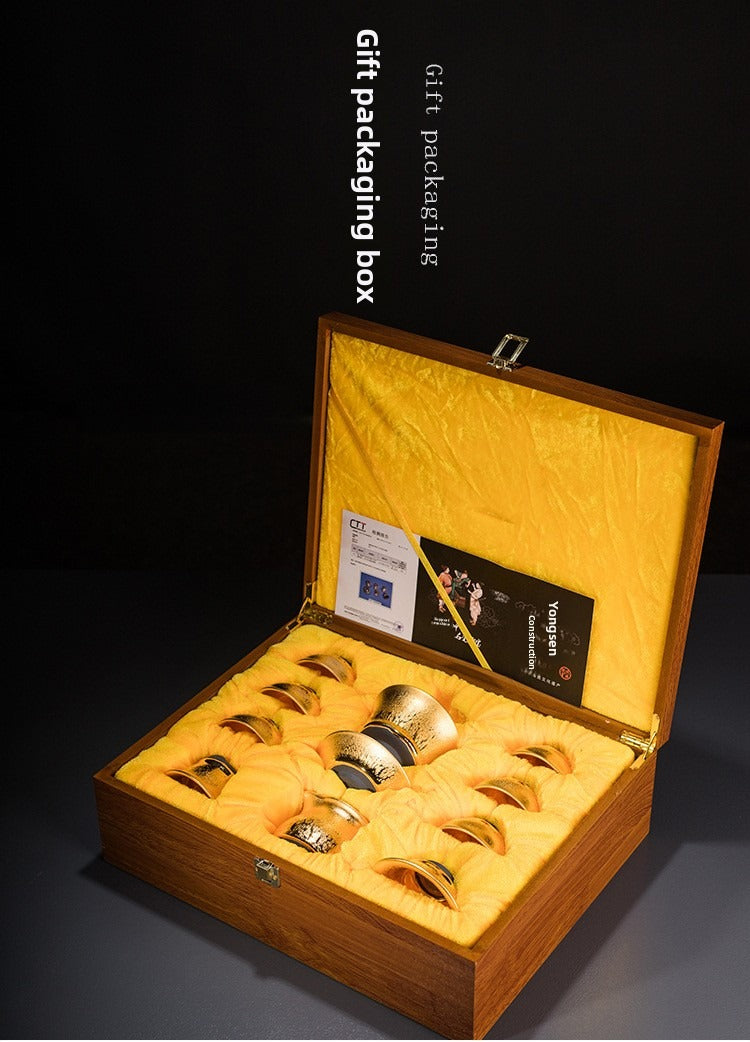 Gilt-Accented Jian Ware Gongfu Tea Set