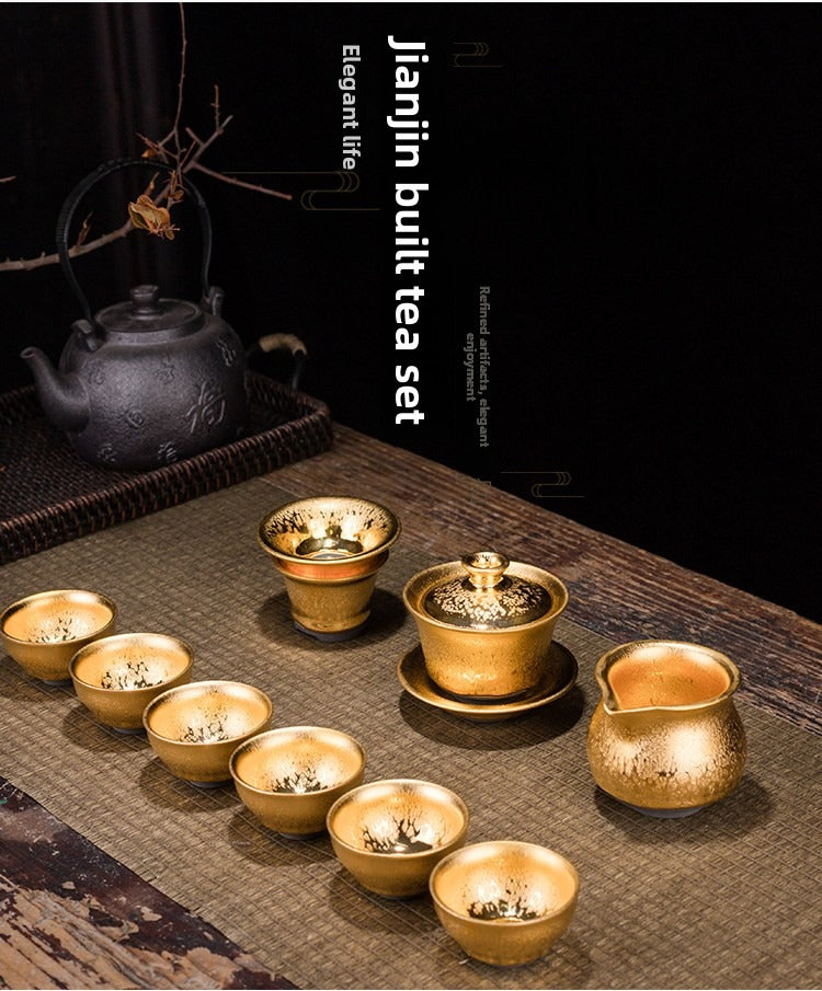 Gilt-Accented Jian Ware Gongfu Tea Set