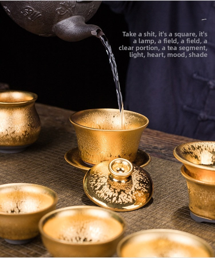 Gilt-Accented Jian Ware Gongfu Tea Set