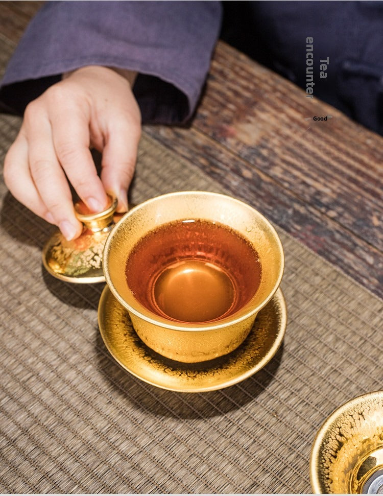 Gilt-Accented Jian Ware Gongfu Tea Set