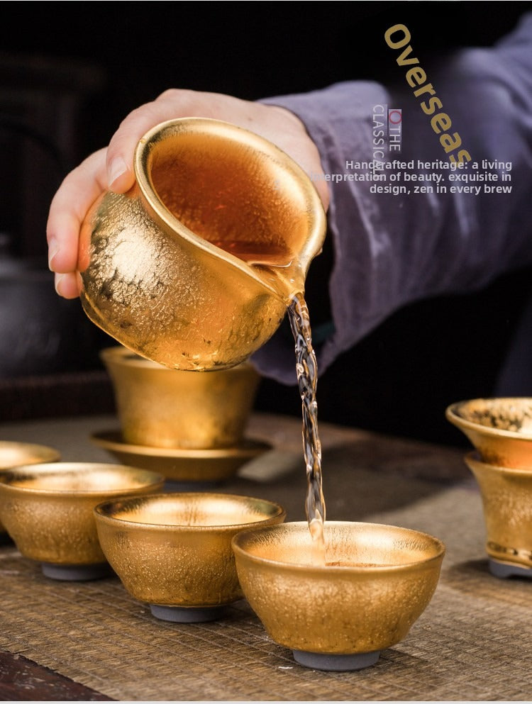 Gilt-Accented Jian Ware Gongfu Tea Set