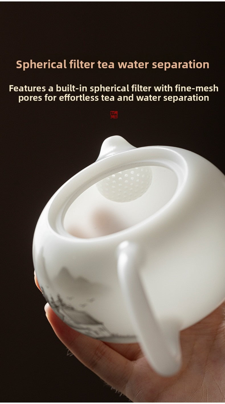 "Xishi" Style Gaiwan and Tea Set – Mutton-Fat Jade-Like Porcelain with Hand-Painted Landscape Art