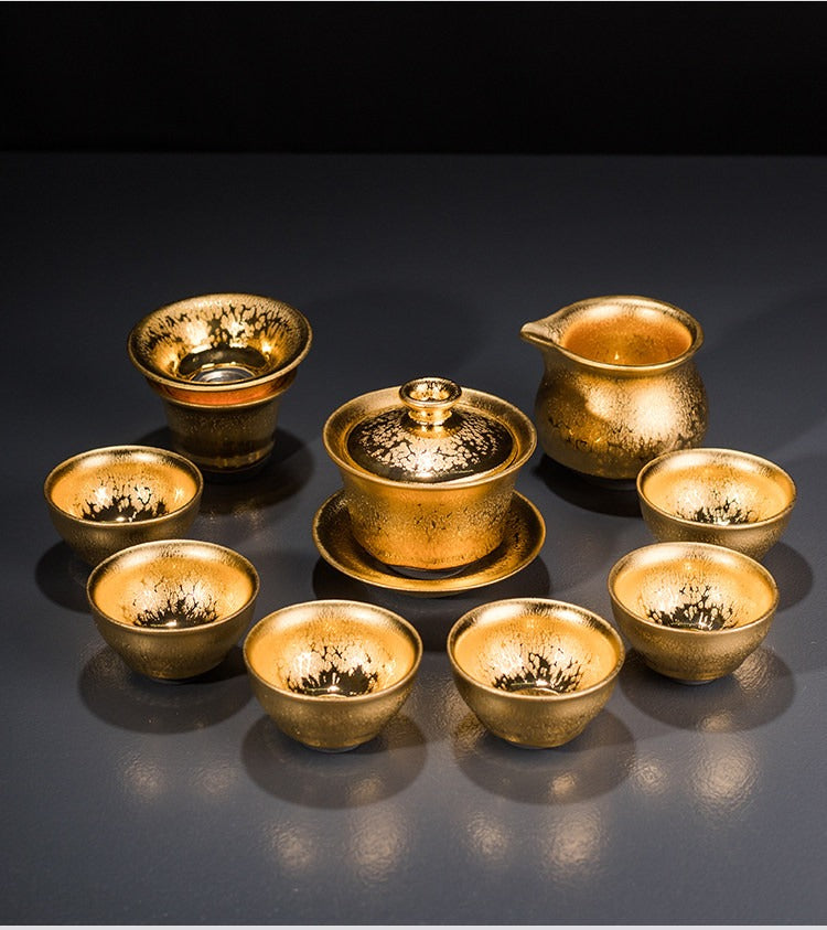 Gilt-Accented Jian Ware Gongfu Tea Set