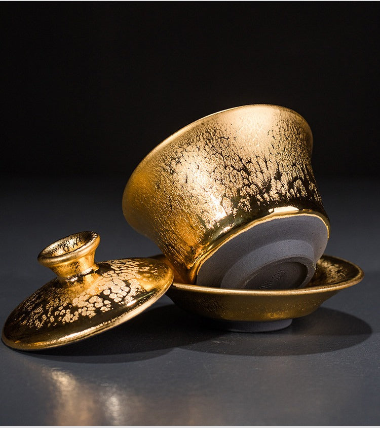 Gilt-Accented Jian Ware Gongfu Tea Set