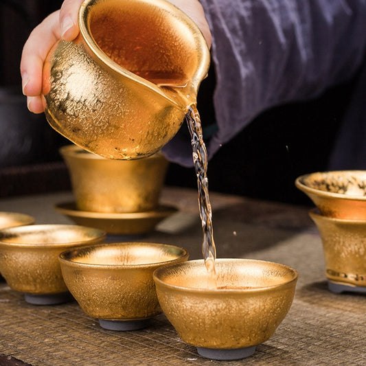 Handcrafted Jianzhan Gongfu Tea Set with Gilded Sword-Pattern Design – Ideal for Business or Gifts for Elders