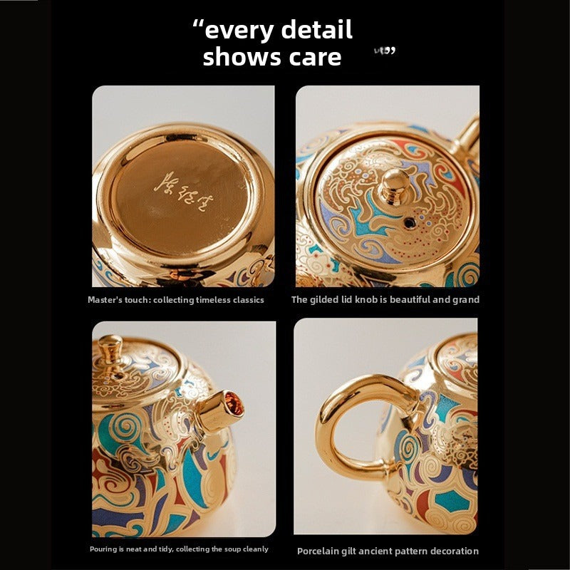 Artisan-Crafted Dunhuang-Inspired Gilded Tea Set (1 Teapot & 2 Cups) – Gift-Boxed Souvenir Set
