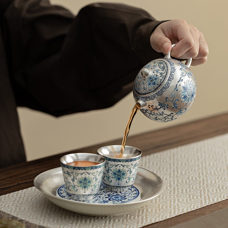 Silver-Plated Ceramic Gongfu Tea Set (1 Pot, 2 Cups) – Gift Box Set Suitable for Elders, Superiors, Fathers, and Teachers