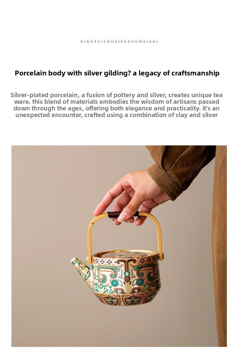 Exquisite Ceramic Gongfu Tea Set with Silver-Plated Taotie Patterns – Elegant, Practical, and Retro-Style Chinese Tea Set for Home Use