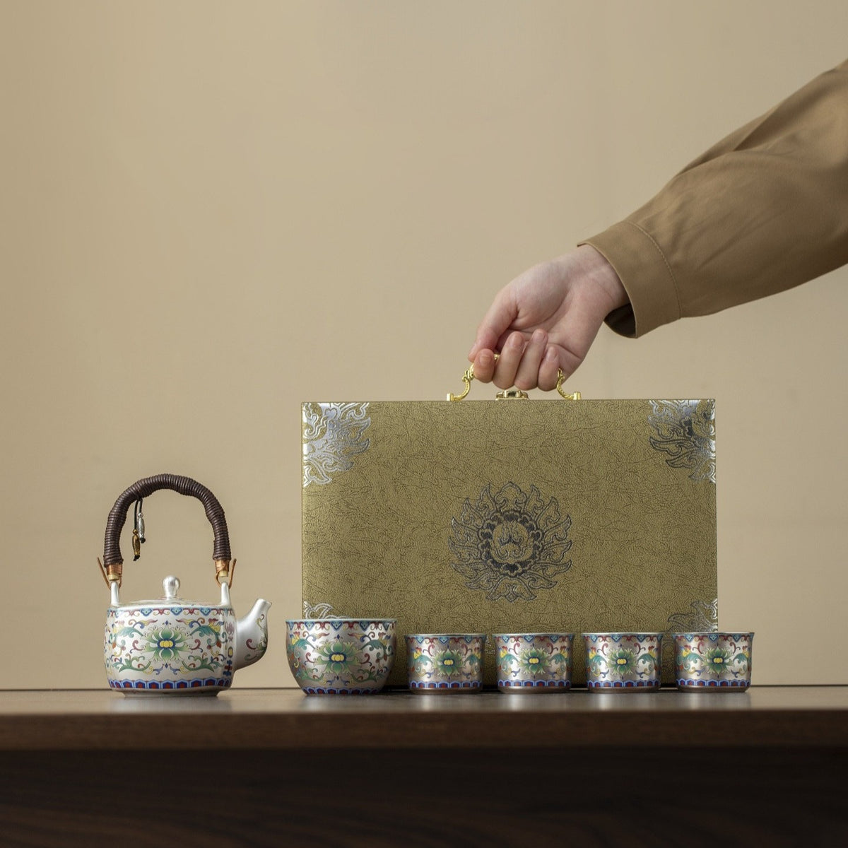 Premium Silver-Gilt Enamel Kung Fu Tea Set (1 Pot, 4 Cups) – Ideal Gift for Elders, Superiors, or Business Associates