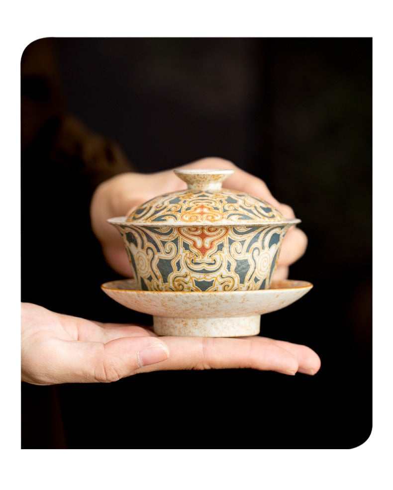 Premium Chinese-style Dunhuang-inspired silver-plated Kung Fu tea set; a high-end, vintage-style, "quiet luxury" gift box set suitable for brewing and enjoying tea—collector's grade.