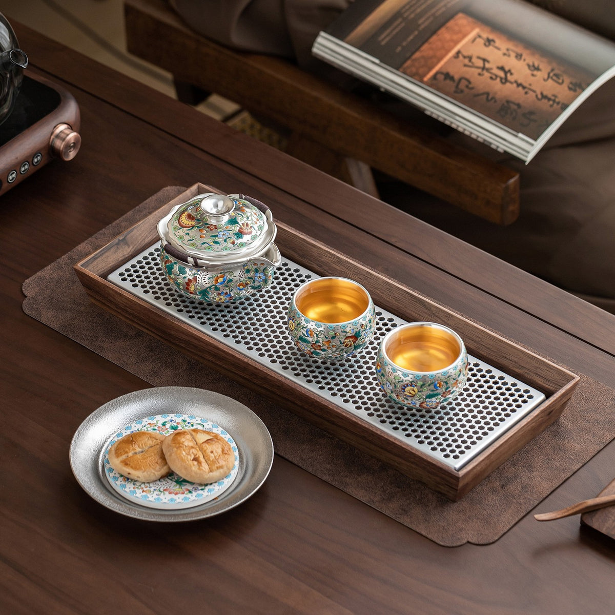 Forbidden City & Dunhuang-Inspired Silver-Plated Kung Fu Tea Set (1 Pot, 4 Cups) – Premium Gift for Elders or Teachers