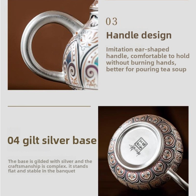 Premium Silver-Plated Kung Fu Tea Set (Gift Box): Heat-Resistant Tea Maker with Teapot and Two Cups – Ideal Gift or Souvenir