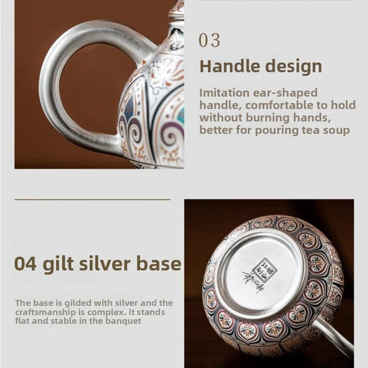 Premium Silver-Plated Kung Fu Tea Set (Gift Box): Heat-Resistant Tea Maker with Teapot and Two Cups – Ideal Gift or Souvenir