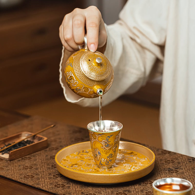 Premium "New Chinese Style" Silver-Plated Tea Set – Palace Museum & Dunhuang Cultural Creative Design – Ideal for Gongfu Tea, Elders, Superiors, or Housewarming Gifts