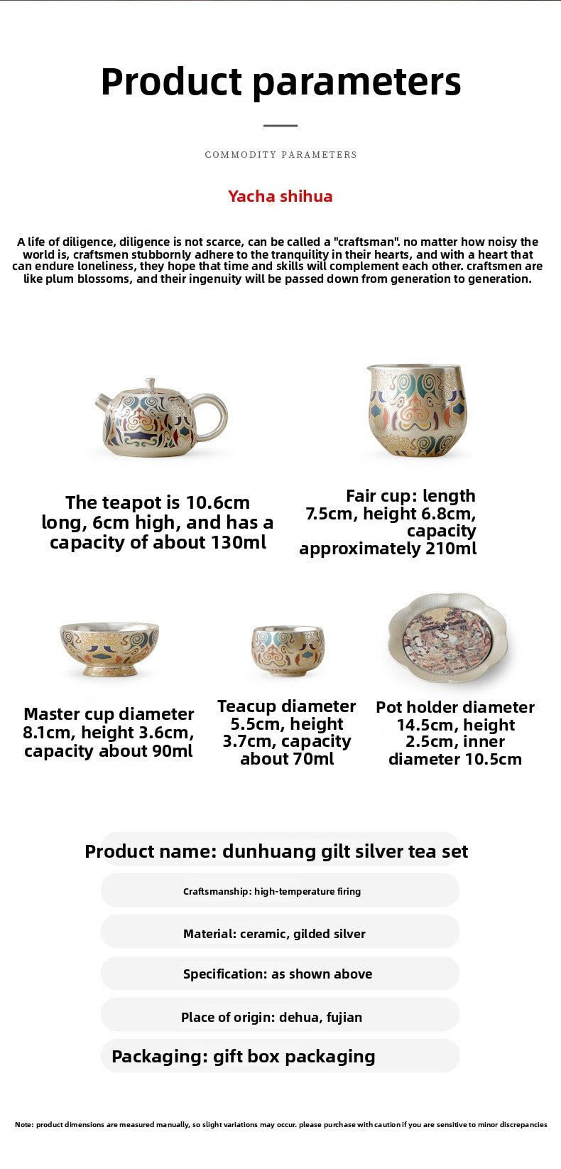 Chinese-Style "Forbidden City & Dunhuang" Themed Silver-Plated Kung Fu Tea Set – An Elegant Gift Set Featuring a Silver Pot; Ideal for Housewarmings or as a Gift for Superiors and Elders.