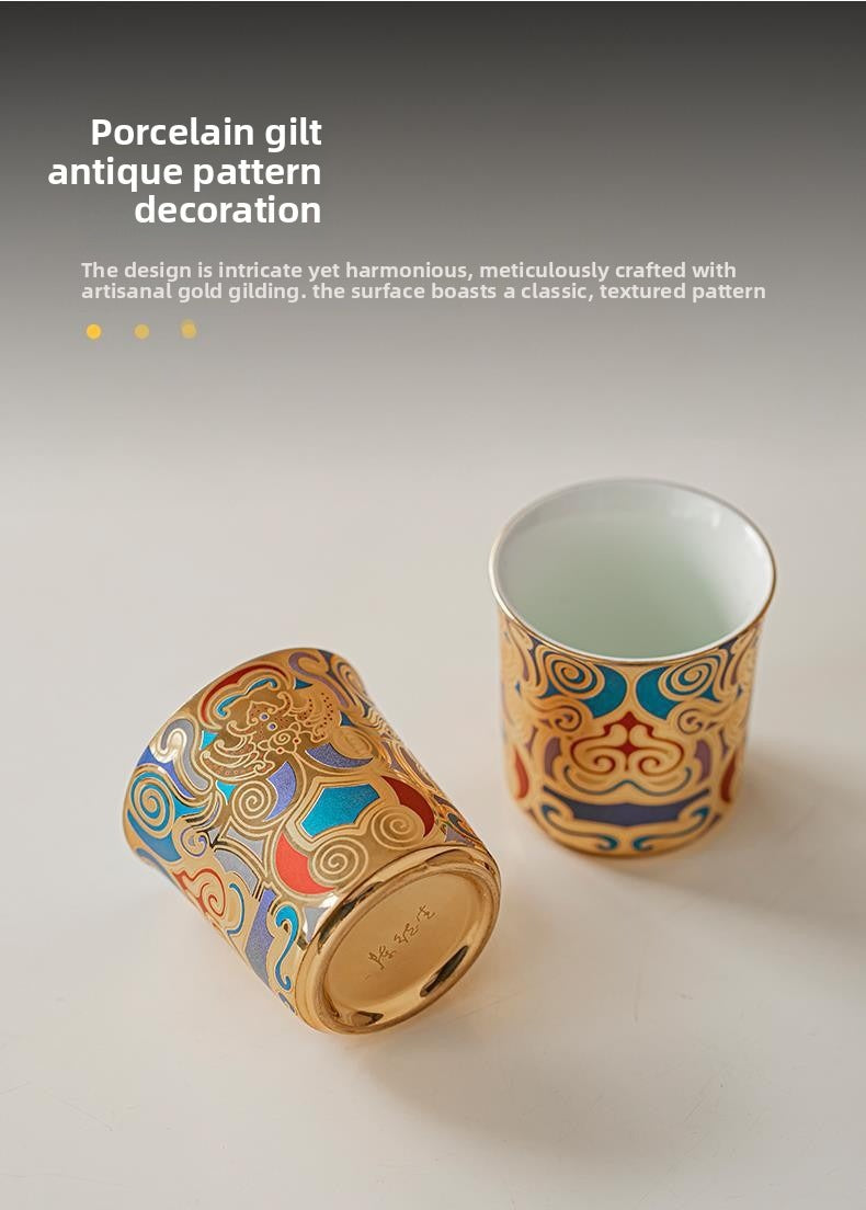 Artisan-Crafted Dunhuang-Inspired Gilded Tea Set (1 Teapot & 2 Cups) – Gift-Boxed Souvenir Set